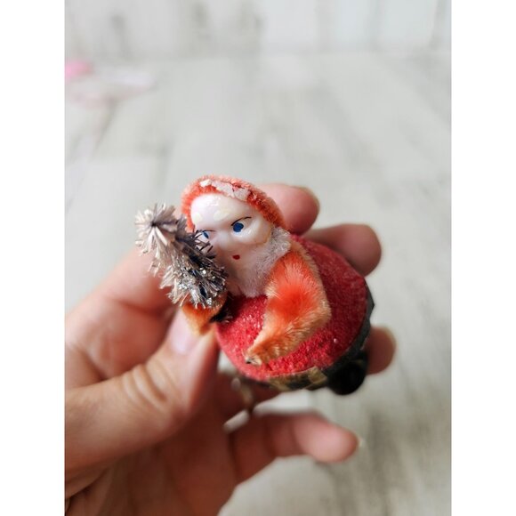 Antique glitter german Santa tree flocked tinsel mini Xmas decor as is - Picture 8 of 9